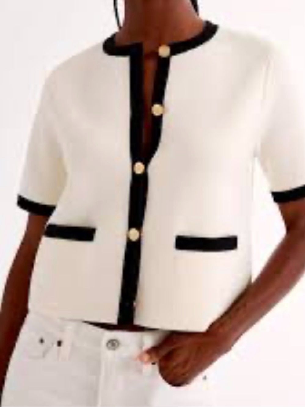 Abercrombie & Fitch Cream Cropped Jacket with Black Trim